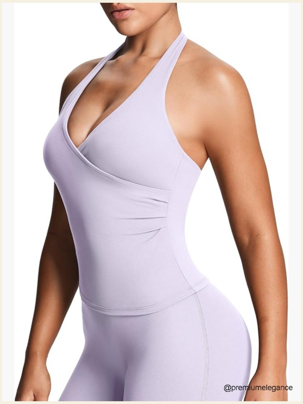 Sleeveless Halter Tank Top with Cross Front Panel Side Pleating
